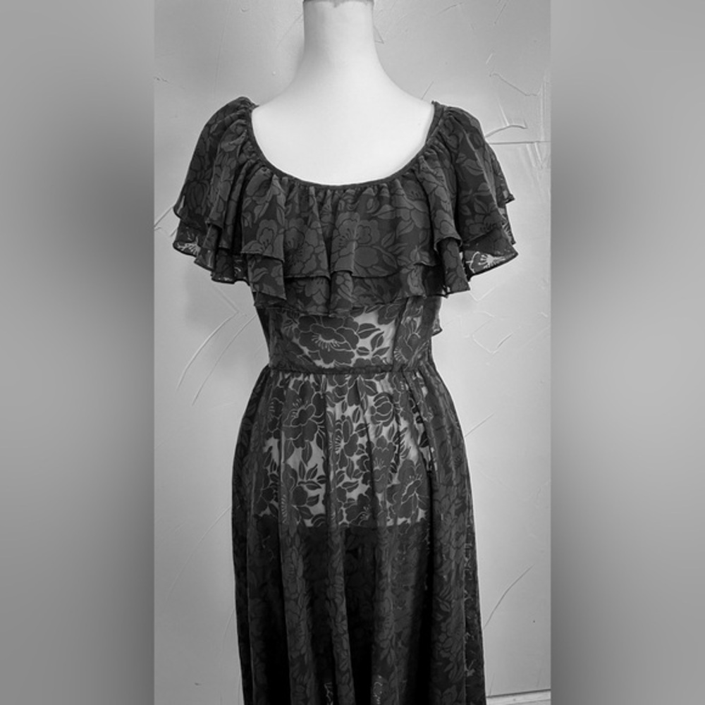 B.B. Collections Black Lace Semi Sheer Gothic Milkmaid Cottagecore Retro Dress